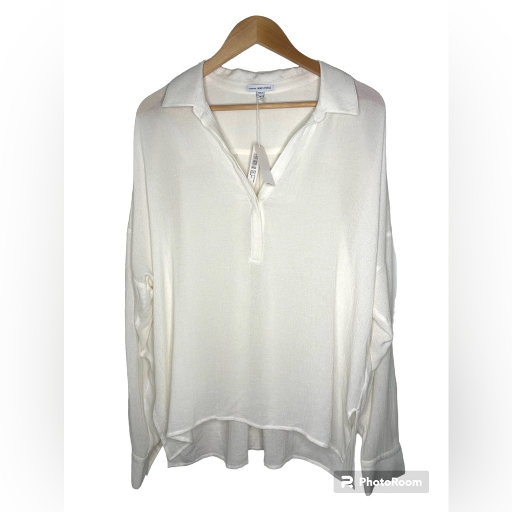 James Perse off white crepe collared tunic shirt, women’s 4 (XL)